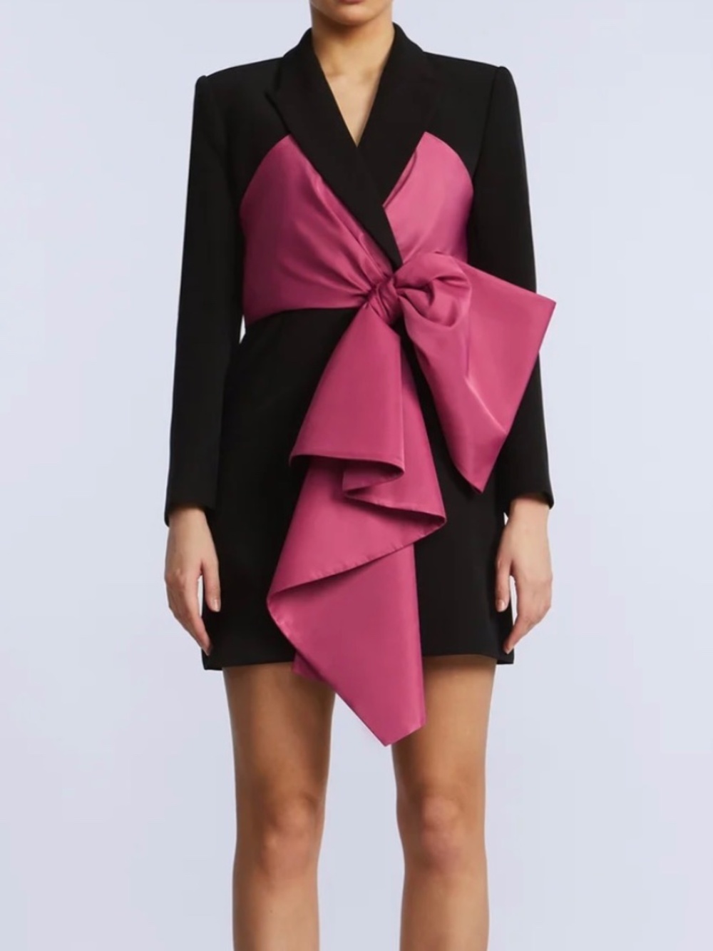 BCBGMAXAZRIA Bow Blazer Dress in Black & Red Violet Combo